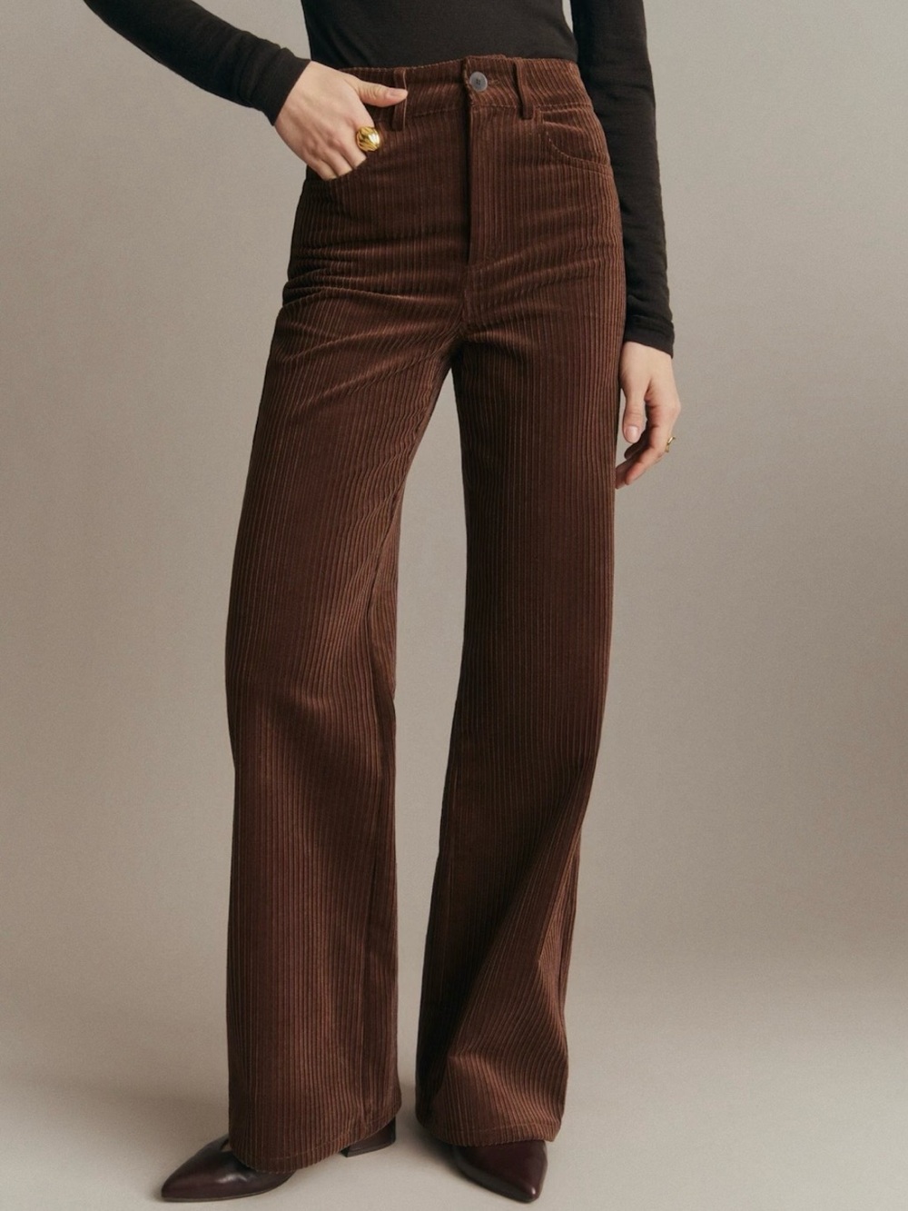 Sezane Dark Brown Wide-Leg 70s Trouser Corduroy Pants - NWT